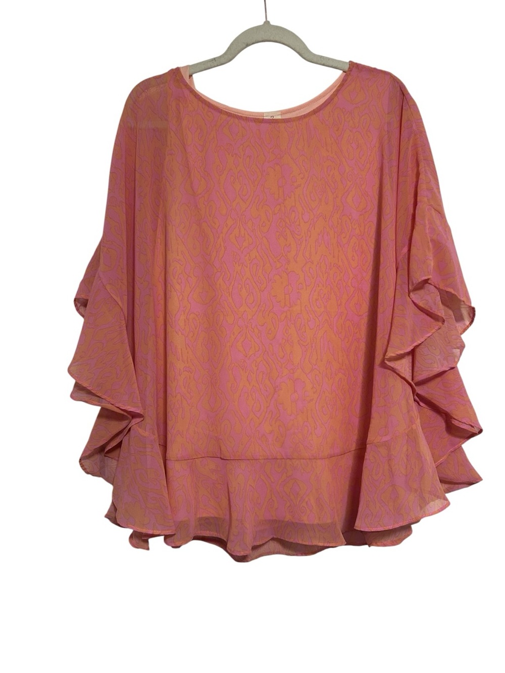 Like Love Plus Size 2X Chiffon Poncho Blouse Pink Orange Ruffle Cape Top Boho